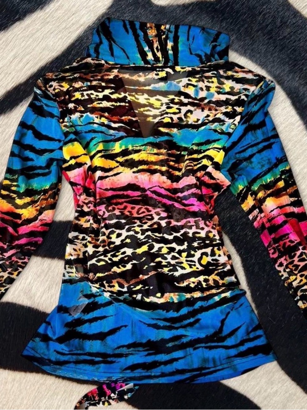 Women's Multicolor Animal-Print Cowl Neck Top - Picture 2 of 5
